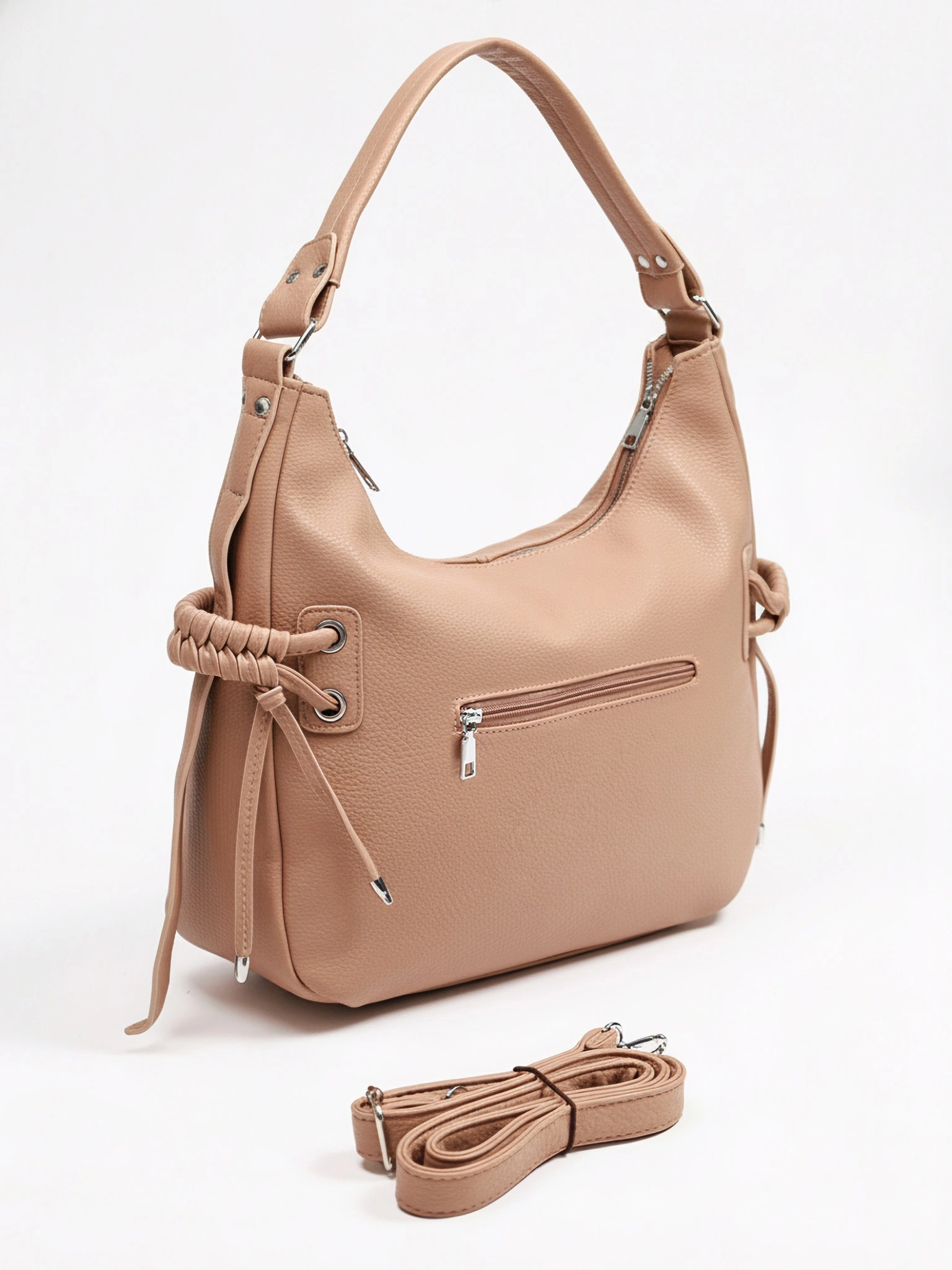 Сумка-шоппер  с декоративными плетеными ремешками по бокам в ассортименте